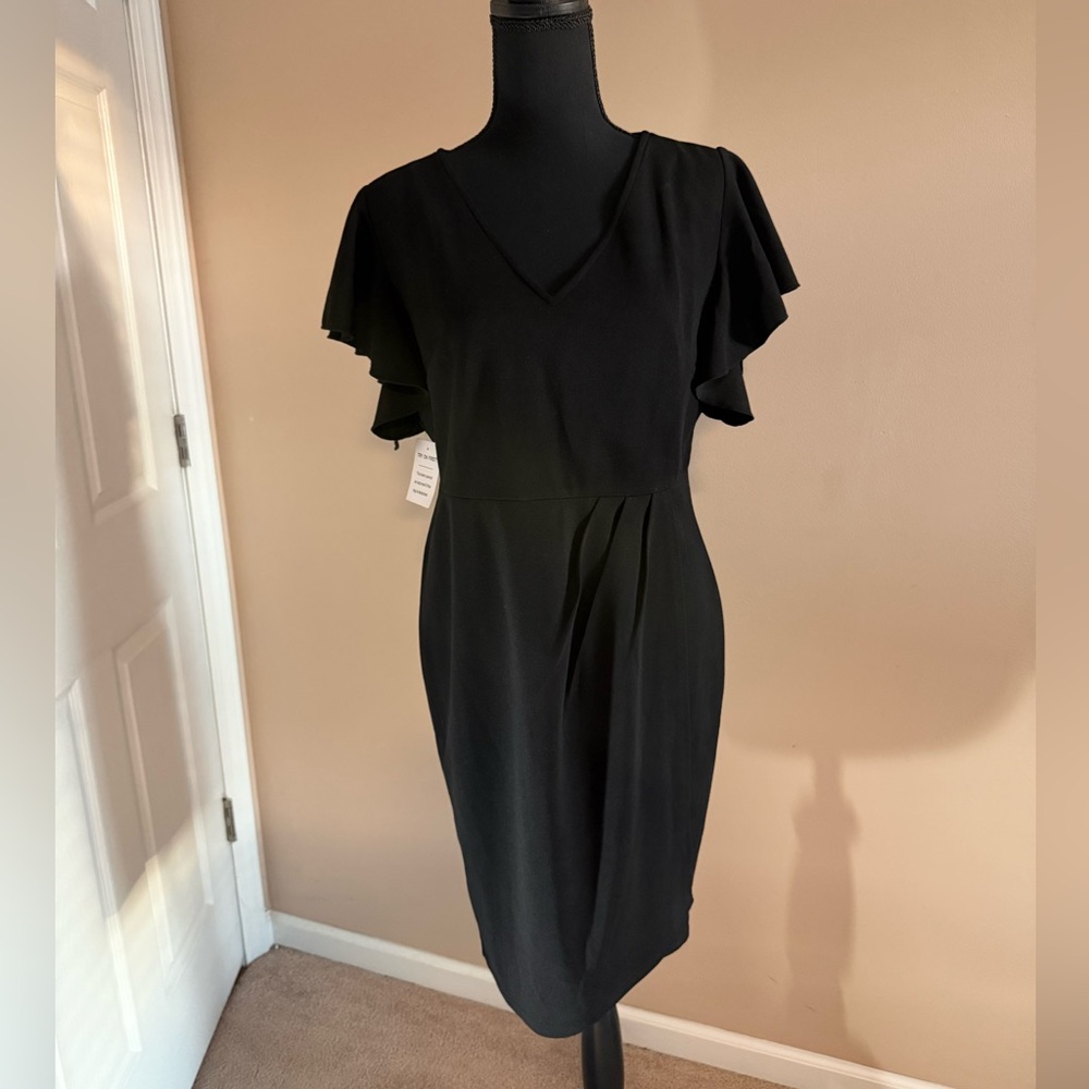 Elegant Black V-Neck Flutter Sleeve Dress